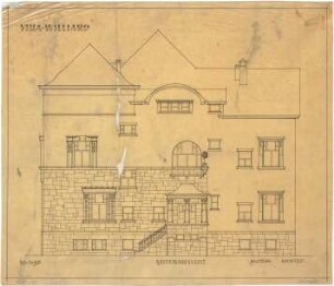 Billing, Hermann; Karlsruhe, Beethovenstr. 2-4; Doppelhaus Williard (Lacroix) - Stober - Seitenfassade (Ansicht)