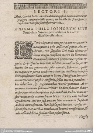 Aenigma Philosophorum sive Symbolum Saturni, per Parabolas Azoth dilucide ofrendens.