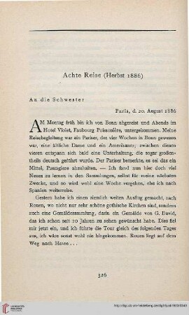 Achte Reise (Herbst 1886)