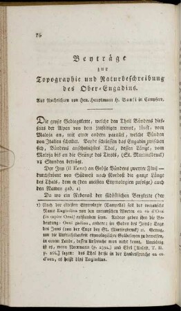 Beyträge zur Topographie und Naturbeschreibung des Ober-Engadins.