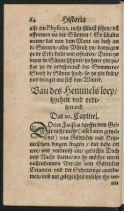 Van des Hemmels loep/ tzyrheit und ordtsprunck. Dat 20. Capittel.