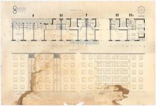 Wohnungsbau Berlin-Prenzlauer Berg Schinkelwettbewerb 1950: Grundrisse 1:50, Ansichten Nord- und Südseite