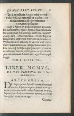 Liber Nonus, De Usu Partium In Hominis Corpore.