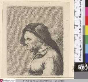 [Brustbild einer alten Frau nach links; Bust of an old woman facing left]