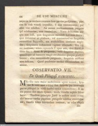 Observatio VII. De oculi Phlogosi recurrente
