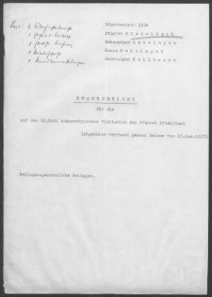 Pfedelbach mit Windischenbach und Oberohrn: Pfarrbericht 1934