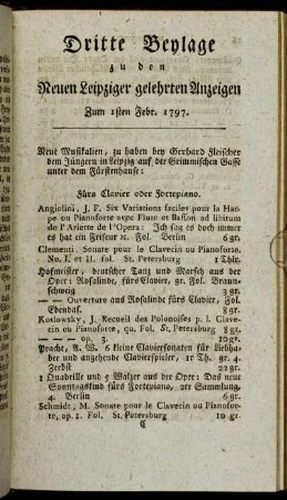 Dritte Beylage zu den Neuen Leipziger gelehrten Anzeigen - Zum 1sten Febr. 1797.