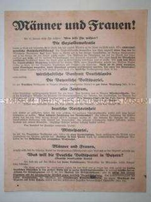 Propagandaflugblatt der Deutschen Volkspartei Bayern zur Landtagswahl 1919
