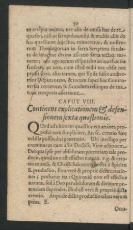 Caput VIII. Continens explicationem & defensionem sextae quaestionis.