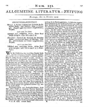 Hugo, G.: Lehrbuch der Geschichte des Römischen Rechts. 2. Versuch. Berlin: Mylius 1799 (Lehrbuch eines civilistischen Cursus; Bd. 3) Zugl. 3. Versuch von 1806 rezensiert