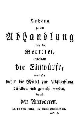 Anhang zu der Abhandlung über die Bettelei, [...]