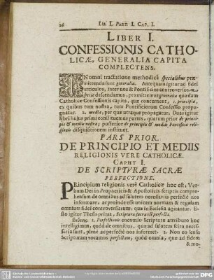 Liber I. Confessionis Catholicae, Generalia Capita Complectens