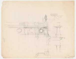 Thiersch, Friedrich von; München; Justizpalast - Giebelentwurf für Hauptfassade (Ansichten, Details)
