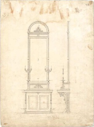 Neureuther, Gottfried von; Wandspiegel mit Konsoltisch, Entwurf - Ansichten