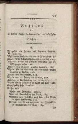 Register der in diesem Buche vorkommenden merkwürdigsten Sachen.