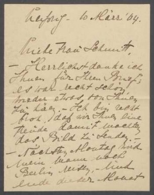 Brief von Benjamine Kolbe an Charlotte Schmitt