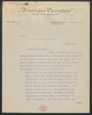 Brief an B. Schott's Söhne : 05.09.1917
