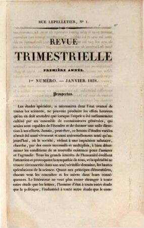 Revue trimestrielle. 1, 1. 1828
