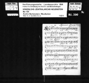 Giovanni Pierluigi da Palestrina: [Überschrift:] Del Sig. Petro / Aloysia Praenestina / à Cap:la / [Missa für Sopran, Alt, Tenor, 2 Bässe, Violone]; Ms.ca. 1820.