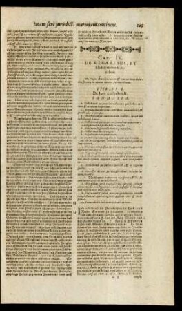 Cap. IV. De Regalibus, et aliis ejusmodi juribus.