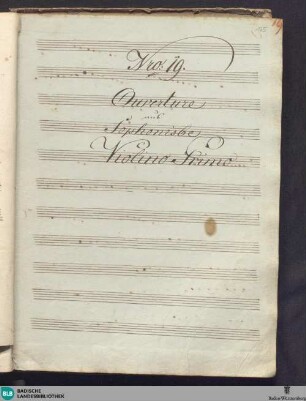 Ouverture de l'Opéra Sophonisbe pour 2 violins, alto, basse, 2 flûtes, 2 hautbois, 2 clarinettes, 2 cors, 2 bassons, , trombone-basso, 2 trompettes et timbales