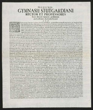 Illustris Gymnasii Stutgardiani Rector Et Professores...