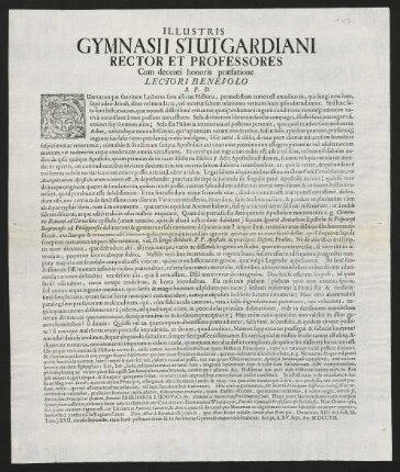 Illustris Gymnasii Stutgardiani Rector Et Professores...