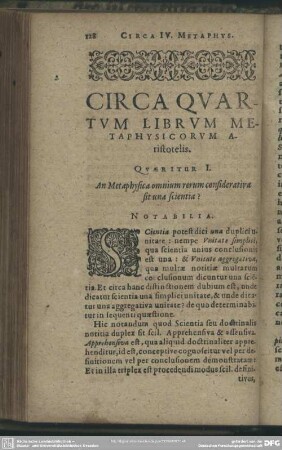 Circa Quartum Librum Metaphysicorum Artistotelis