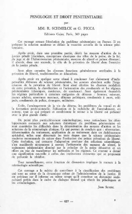 637, Pénologie et droit pénitentiaire, par R. Schmelck et G. Picca
