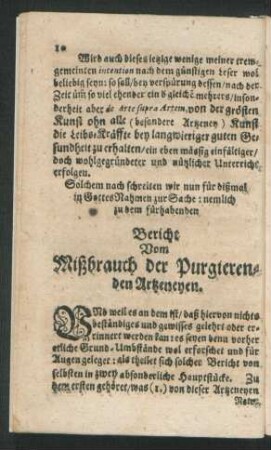 Bericht Vom Mißbrauch der Purgierenden Artzeneyen.