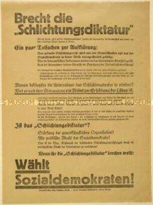 Antikommunistischer programmatischer Wahlaufruf der Sozialdemokraten zur Stärkung der Gewerkschaften - vermutlich anlässlich der Reichstagswahl Mai 1928