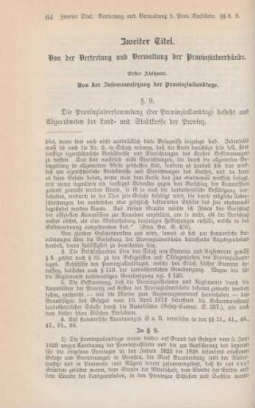 Zweiter Titel. Von der Vertretung und Verwaltung der Provinzialverbände