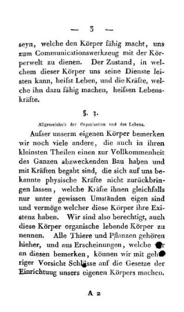 §. 3. Allgemeinheit der Organisation und des Lebens
