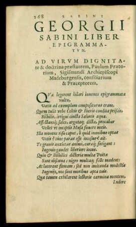 Gerogii Sabini Liber Epigrammatum.