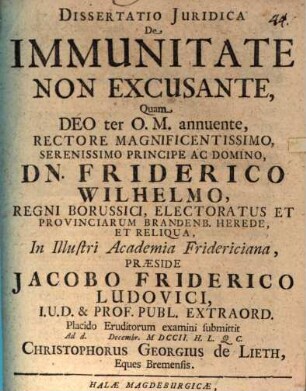 Dissertatio Juridica De Immunitate Non Excusante
