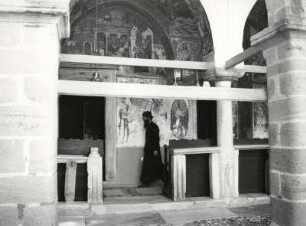 Die mit Fresken bemalte Vorhalle im Kloster Johannes Theologes auf Patmos
