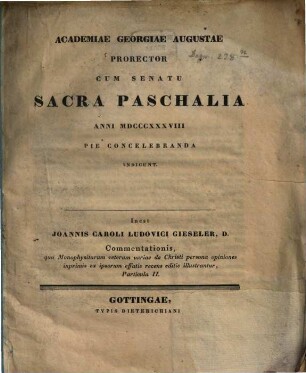 Academiae Georgiae Augustae prorector cum senatu sacra paschalia ... indicunt, 1838