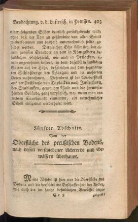 Fünfter Abschnitt. Von der Oberfläche des preußischen Bodens, nach dessen verschiedener Ackererde und Gewässern überhaupt