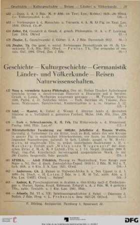 Geschichte, Kulturgeschichte, Germanistik, Länder- und Völkerkunde, Reisen, Naturwissenschaften (Nr. 437-1195)