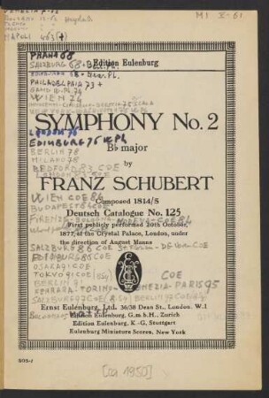 Symphony No. 2 : B♭ major : Deutsch Catalogue No. 125