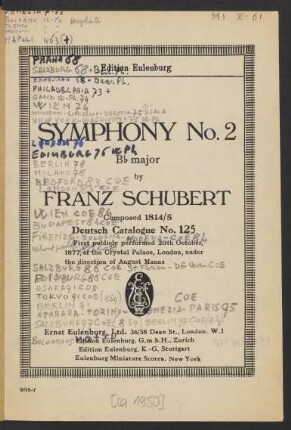 Symphony No. 2 : B♭ major : Deutsch Catalogue No. 125