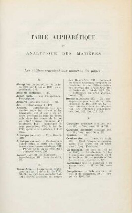 Table alphabétique et analytique des matières