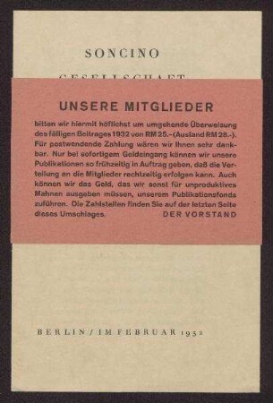 Broschüre der Soncino-Gesellschaft betreffend Publikationsvorhaben 1932, Mitgliederwerbung, Preisliste eigener Publikationen