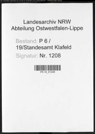 Sterberegister Standesamt Klafeld