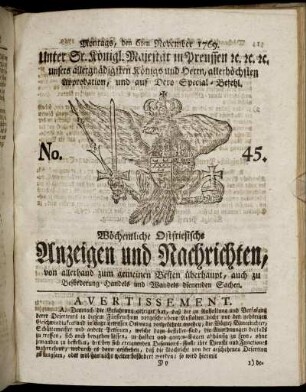 No. 45. Montags, den 6ten November 1769.