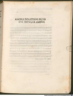 Silva cui titulus Manto : mit Widmungsbrief an Lorenzo de' Medici, Florenz 2.11.1482. [1-3]. [3], Silva cui titulus Ambra