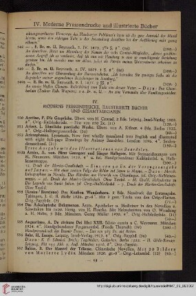 IV. Moderne Pressendrucke, illustrierte Bücher und Gesamtausgaben (Nr. 550 - 937)