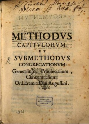 Methodus Capitulorum ... ordinis Erem. Divi Augustini
