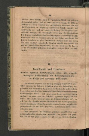 II. Geschichte und Resultate meiner eigenen Erfahrungen ...