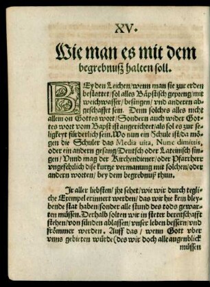 XV. Wie man es mit dem begrebnuß halten soll.